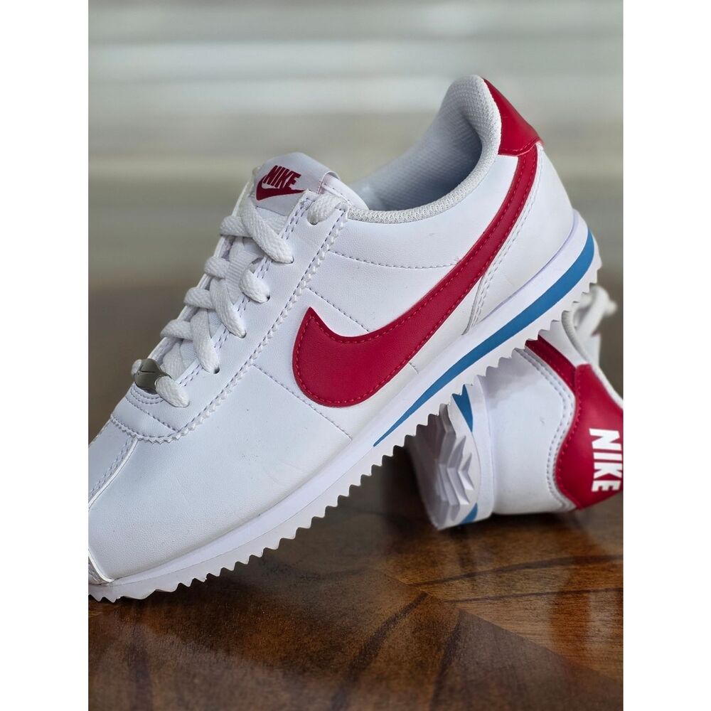 Nike Cortez Leather Forrest Gump Kids Shoes White Red Blue Size 2.5Y Brand New - Picture 16 of 16